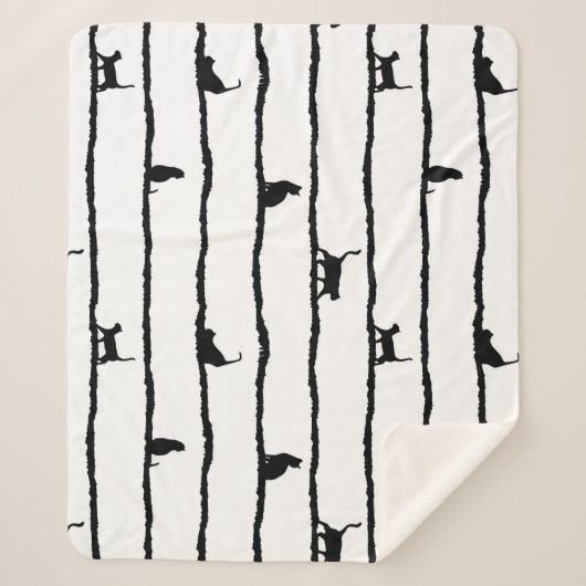 猫シルエットストライプ抽象芸術手描きパターン シェルパブランケット (正面)