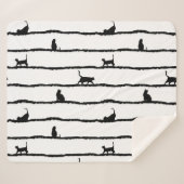 猫シルエットストライプ抽象芸術手描きパターン シェルパブランケット (正面(横))