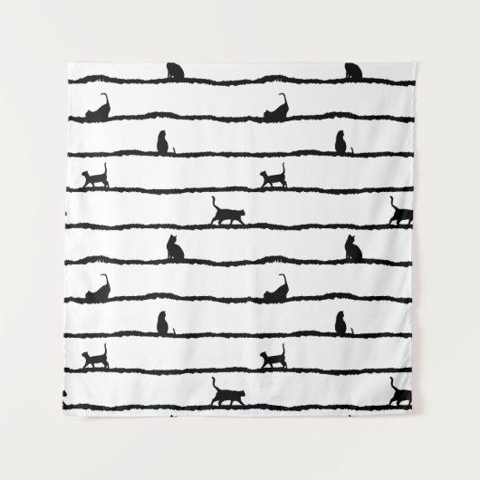 猫シルエットストライプ抽象芸術手描きパターン タペストリー (正面)