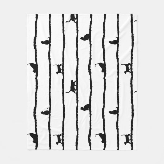 猫シルエットストライプ抽象芸術手描きパターン フリースブランケット (正面)