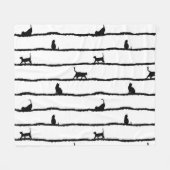 猫シルエットストライプ抽象芸術手描きパターン フリースブランケット (正面(横))