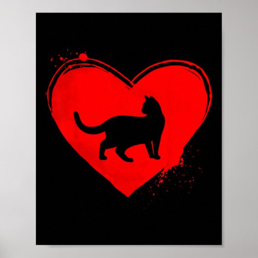 猫シルエットハートシェイプバレンタイン猫好き ポスター (正面)