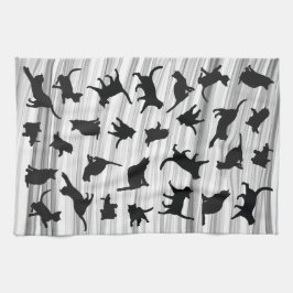 猫シルエットブラック&ホワイトライトグレーウィスピー キッチンタオル