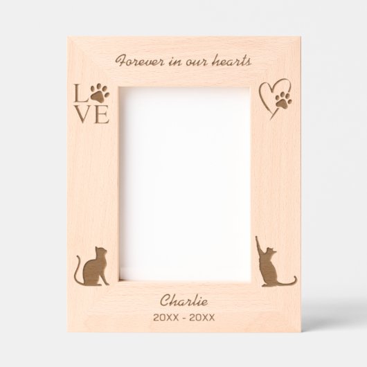 猫シルエットポープリントメモリアル レーザー彫刻フレーム (正面)