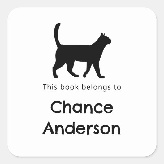 猫シルエット蔵書票シール スクエアシール (正面)