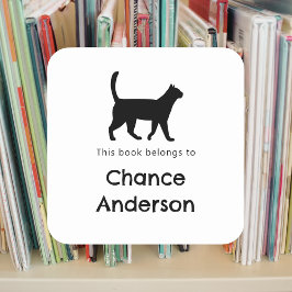 猫シルエット蔵書票シール スクエアシール