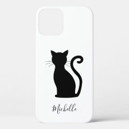 猫シルエット黒白かわいい黒猫 iPhone 12ケース