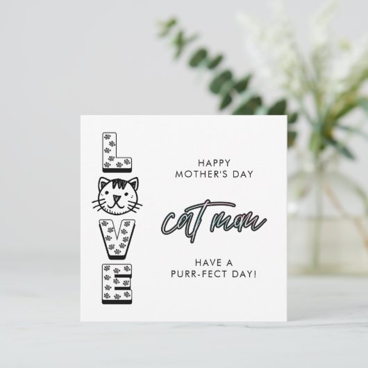 猫シンプルの願いからのお母さん幸せな日 カード (スタンド正面)