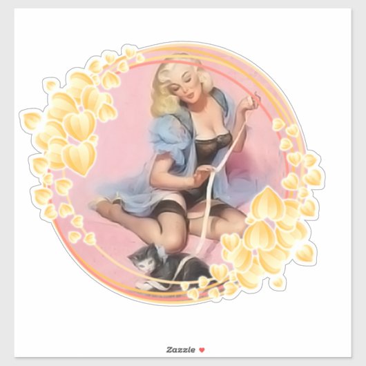 猫シール&ラベル付き甘い女性 シール (シート)