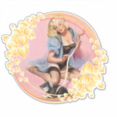 猫シール&ラベル付き甘い女性 シール (正面)