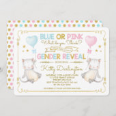 猫ジェンダーが子ネコの赤ちゃんシャワーの少年と少女を明かす 招待状 (正面/裏面)