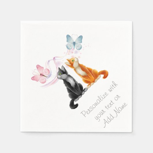 猫ジェンダーが赤ちゃんシャワーパーティーナプキンを明かす スタンダードカクテルナプキン (正面)