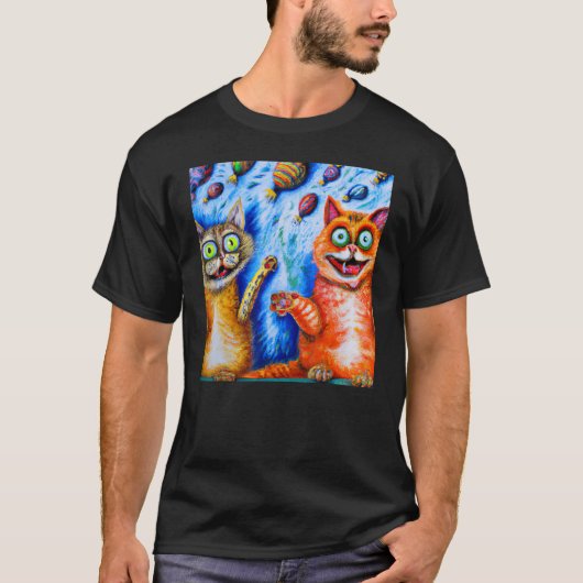 猫ジョーク 二匹の子猫 ミーム Tシャツ (正面)