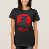 猫ジラ怪獣 面白い猫 日本風 Tシャツ (正面)