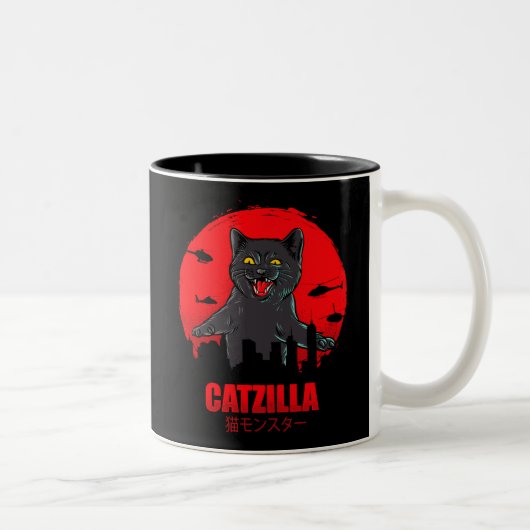 猫ジラ日本風おもしろ猫モンスター ツートーンマグカップ (右)