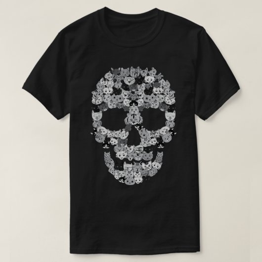 猫スカル不気味な猫のスケルトン怖い子猫 Tシャツ (デザイン正面)