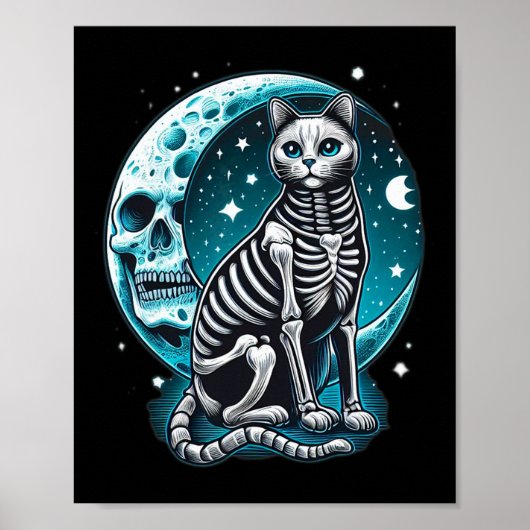 猫スカル-子猫スケルトンハロウィーンコスチュームアイディア ポスター (正面)