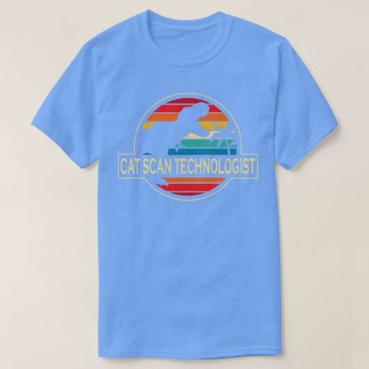猫スキャン技術者恐竜 Tシャツ (デザイン正面)