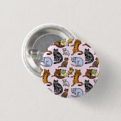猫スケッチかわいいヴィンテージパターン 缶バッジ (正面&裏面)