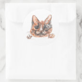 猫スケッチクラシックラウンドステッカー、光沢 ラウンドシール (バッグ)