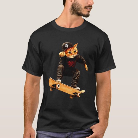 猫スケボーキャット Tシャツ (正面)