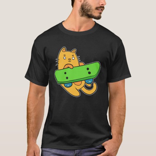 猫スケボー好き Tシャツ (正面)
