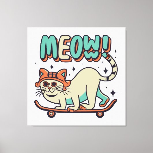 猫スケートニャー キャンバスプリント (正面)