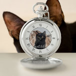 猫スタイリッシュ写真ペット名可愛い懐中時計 ポケットウォッチ<br><div class="desc">猫の写真をこの上品な懐中時計に加える。今日の黒猫の飼い主のためのパーフェクト時計</div>