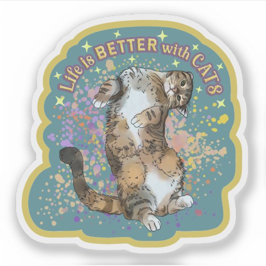 猫ステッカーでかわいい猫の生活がうまくなる シール (正面)