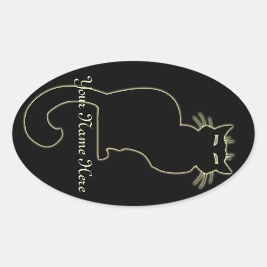猫ステッカーパーソナライズされた猫好き 楕円形シール (正面)