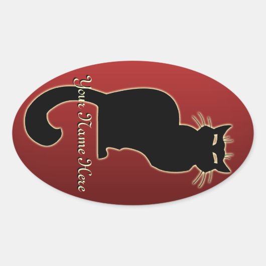 猫ステッカーパーソナライズされた猫好き 楕円形シール (正面)