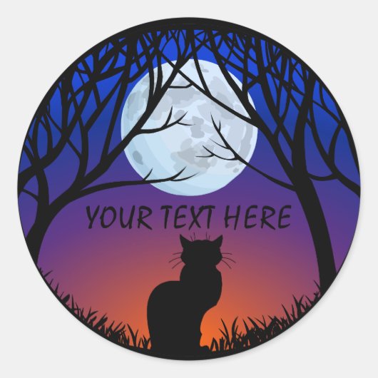 猫ステッカーパーソナライズされた黒猫ステッカー ラウンドシール (正面)