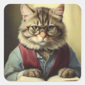 猫ステッカー、ブックラバーステッカー、 スクエアシール (正面)