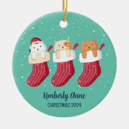 猫ストッキングクリスマス子猫スノーウィーウィンターホリデー セラミックオーナメント