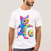 猫ストライカー遊かわいいサッカー猫 Tシャツ (正面)
