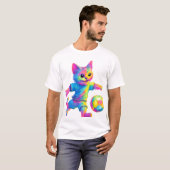 猫ストライカー遊かわいいサッカー猫 Tシャツ (正面フル)