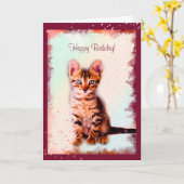 猫ストライプのの水彩誕生日 カード (黄色い花)
