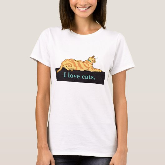 猫ストライプの好きジンジャー猫 Tシャツ (正面)