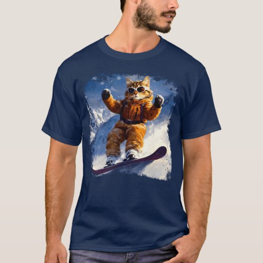 猫スノーボーおもしろいド Tシャツ (正面)
