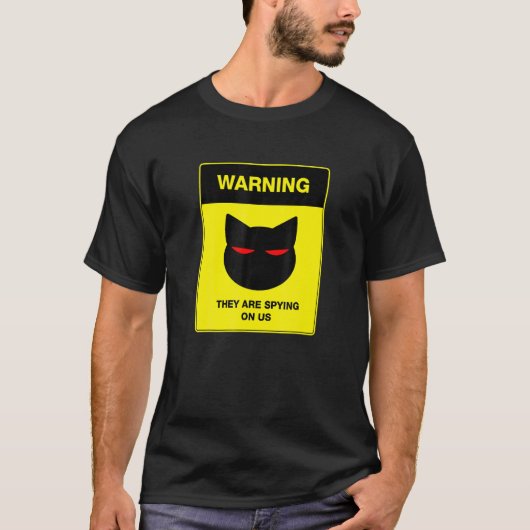 猫スパイ警告サイン Tシャツ (正面)