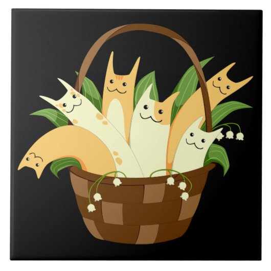 猫セラミックのタイルのバスケット タイル (正面)