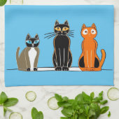 猫タオル3枚、ブロックプリント キッチンタオル (折り畳み)