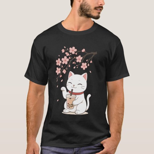 猫タピオカティー桜 Tシャツ (正面)
