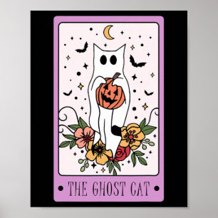 猫タロットカード幽霊ハロウィンカボチャ猫の値リスト ポスター