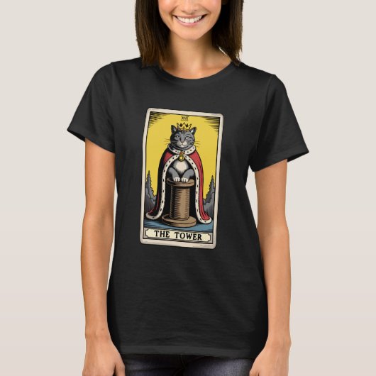 猫タロットカード 塔 猫爪とぎ 木 Tシャツ (正面)