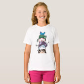 猫タワーライフ かわいい猫の積み重ねアート Tシャツ (正面フル)