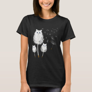 猫タンポポ花植物及び猫ペットオーナー Tシャツ