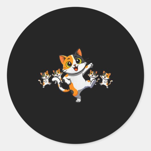 猫ダンス 楽しい猫好き 女性 キティグラフ ラウンドシール (正面)