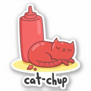 猫チャップかわいい赤ケチャップ猫パンステッカー シール