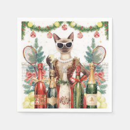 猫テニス選手のクリスマスパーティー スタンダードカクテルナプキン